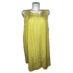Zac & Rachel Woman Chartreuse Yellow Lace Yoke Sleeveless Shift Dress Plus Sz 1X